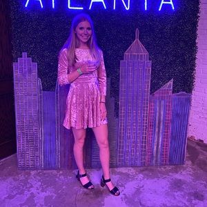 Baby Pink Crushed Velvet Skater Dress